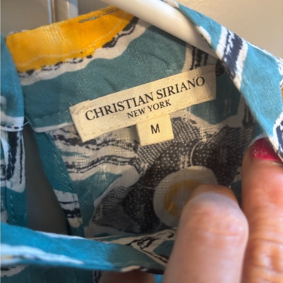 Christian Siriano Floral Tank Top - Teal and Yellow sz M - Picture 3 of 4